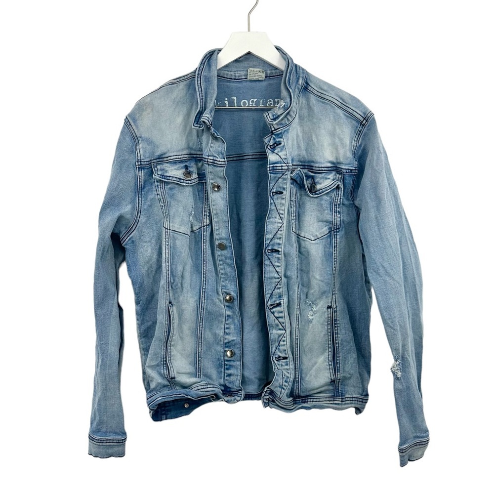 Kilogram Distressed Light Wash Denim Jacket Size 2XL